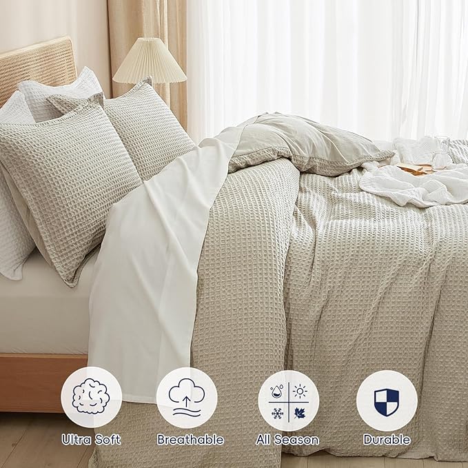 PHF Waffle Weave Duvet Cover Set California King, No Snagging Ultra Soft Luxury Textured Breathable Comforter Cover for All Season 3pcs, Durable Bedding Duvet Set with 2 Pillow Shams, 104"x98", Linen