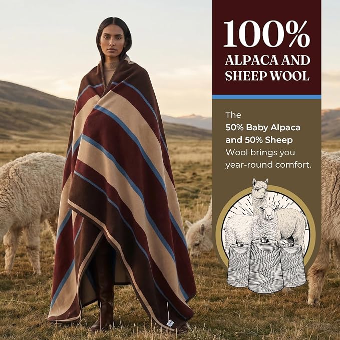 Alpaca Wool Blanket 50% Alpaca 50% Sheep Wool Blend, Ultra-Soft Heavy Wool Bed Blanket for Winter Year-Round Use, Twin Size 62''x 82'' Warm Natural Fiber Washable Wool Throw