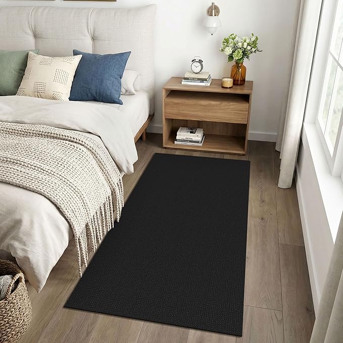 EARTHALL Woven Runner Rug 3x6 Ft Washable Runners for Hallways Wide Non Slip Entryway Rug Braided Kitchen Runner Indoor Floor Carpet for Entryway, Hallway, Kitchen, Bedroom, Black/Grey