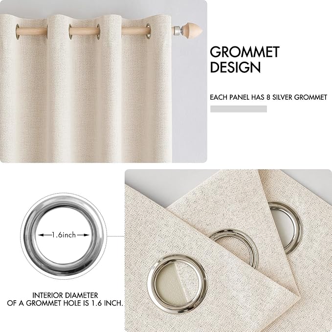 MIULEE 100% Blackout Linen Textured Curtains for Bedroom Solid Thermal Insulated Cream Beige Grommet Room Darkening Curtains & Drapes Luxury Decor for Living Room 52 x 108 Inch (2 Panels)