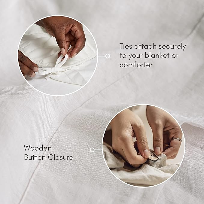 Baloo 100% French Linen Duvet Cover for Weighted Comforter (White - 90"x90" - Full/Queen Size) | Cooling, Soft & Durable | Certified European Flax® | for Baloo 15 & 20lbs Weighted Comforter