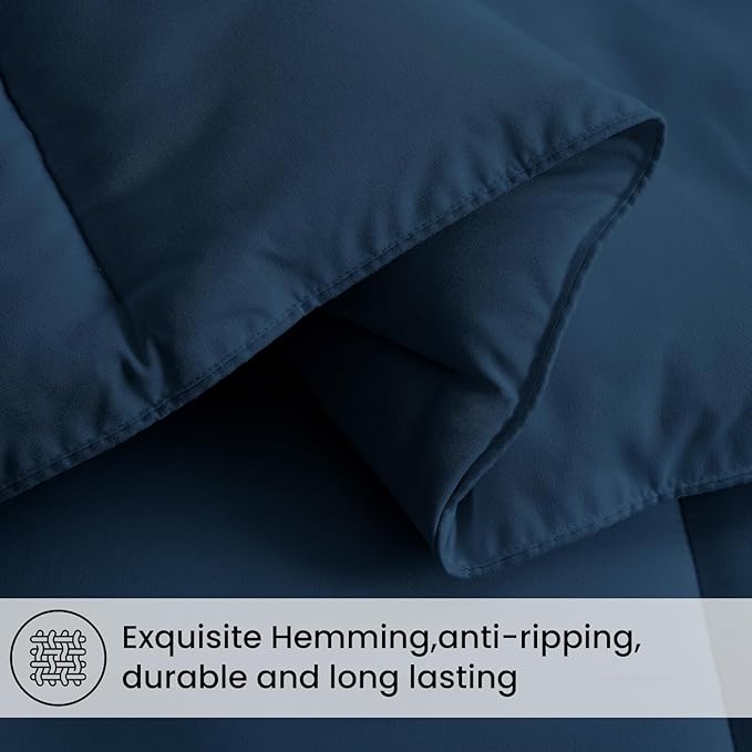 COHOME California King Size Comforter, All-Season Quilted Down Alternative Duvet Insert, Luxury Hotel GentleSoft Comforter with Anti-Clump Tech & 8 Tabs - Reversible - Navy Blue 96 x104 inches