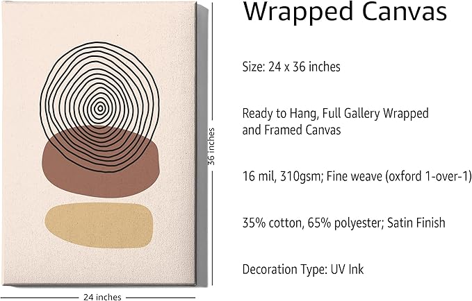 Boho Abstract Wrapped Canvas Wall Art Minimalist Stacked Stones Earth Tones Terracotta Mid Century Modern 24x36 Inch Gallery Stretched Zen Home Art Decor