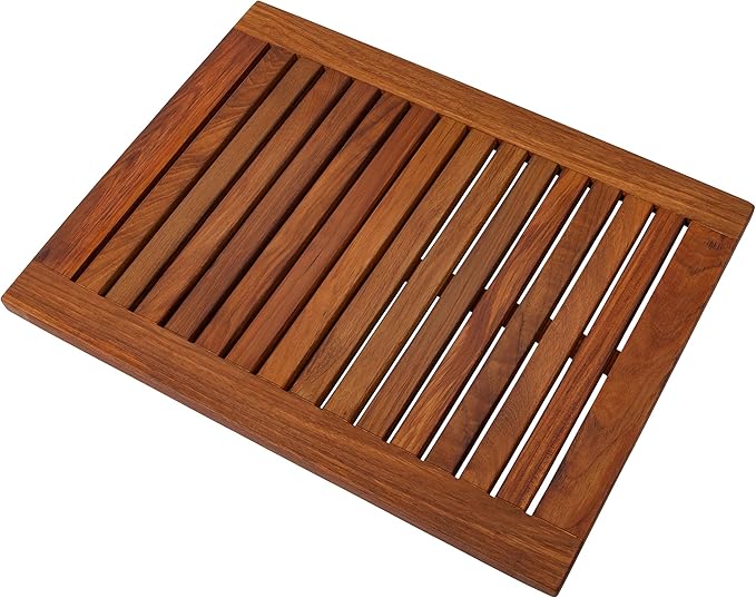 Nordic Style Premium Teak Shower and Bath Mat for Indoor and Outdoor Use - Non-Slip Wooden Platform for Spa, Sauna, Pool, Hot Tub - Flooring Decor and Protector (Oiled Finish, 23.62" x 17.75")