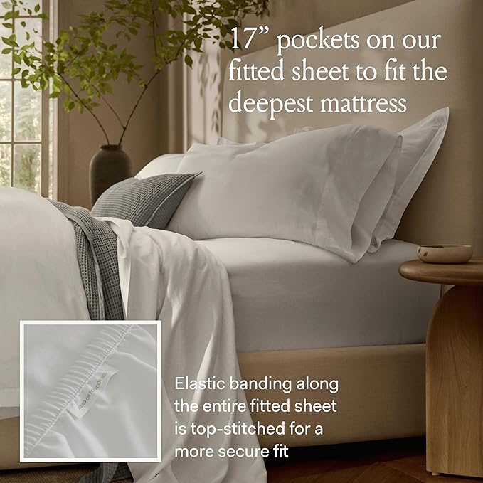 BOLL & BRANCH Percale Hemmed Sheet Set - Cooling Breathable Bed Sheets for Hot Sleepers - California King, White - Luxury 100% Organic Cotton - 1 Flat, 1 Fitted, 2 Pillowcases