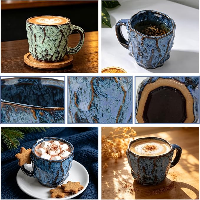 DorkTees 9oz Handmade Reactive Glaze Stoneware Coffee Mug, Luxury Rustic Textured Cup with Handle, High-Fired Ceramic Mug, Microwave & Dishwasher Safe, Gift for Coffee Lovers. (Red)