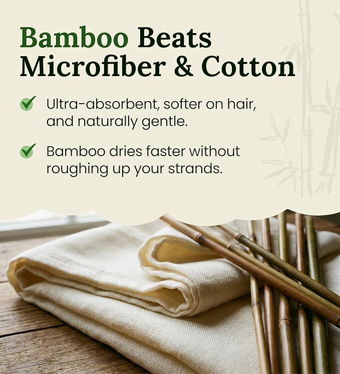 Hair Towel Wrap for Women, Bamboo Made for Advanced Absorption & Fast Drying, Anti-Frizz & Curl Friendly, Superior Alternative to Microfiber Hair Towel Wrap, Includes Elastic Strap, Ivory White 1-Pack