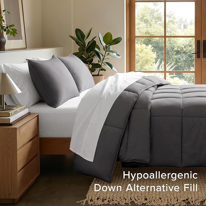 Bare Home Comforter Set - Full Size - Ultra-Soft - Goose Down Alternative - Premium 1800 Series - All Season Warmth (Full, Forged Iron Grey)