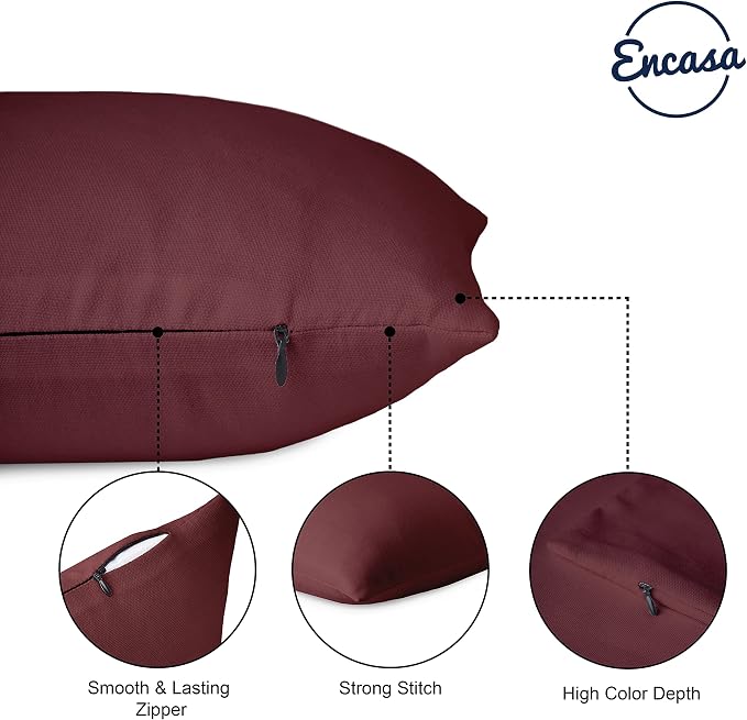 Encasa XO Throw Pillow Covers 18x18 in Set of 2 Rich Maroon | No Inserts | Cotton Pillow Covers for Living Room, Bed, Sofa, Couch | Decorative Cushion Covers with Improved Zipper