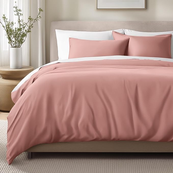 Bare Home 100% Organic Cotton Sateen Duvet Cover Set - 400 Thread Count - Smooth Sateen Weave - Warm & Luxurious - Duvet Cover (King/Cal King, Dusty Rose)