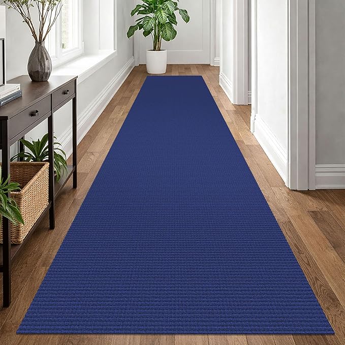 EARTHALL Runner Rug 3x12 Ft Washable Runners for Hallways Extra Long Woven Non Slip Entryway Runner Braided Kitchen Runner Indoor Outdoor Carpet Runners for Entryway, Hall, Foyers, Royal Blue/Navy