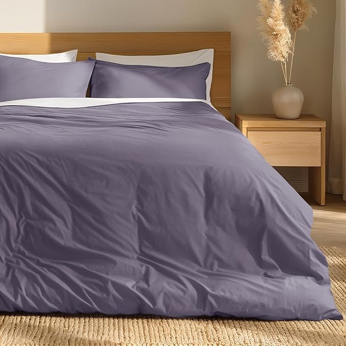 Bare Home 100% Organic Cotton Queen Duvet Cover Set - Crisp Percale Weave - Lightweight & Breathable - Cooling Duvet Cover Set (Queen, Dusty Purple)