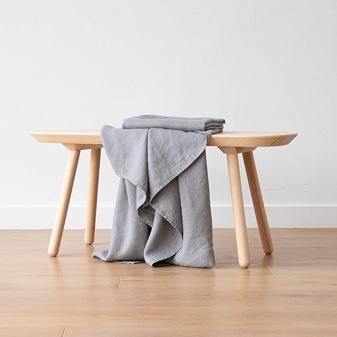 LinenMe 717902 Washed Linen Waffle Bath Towel, 30" x 51", Graphite