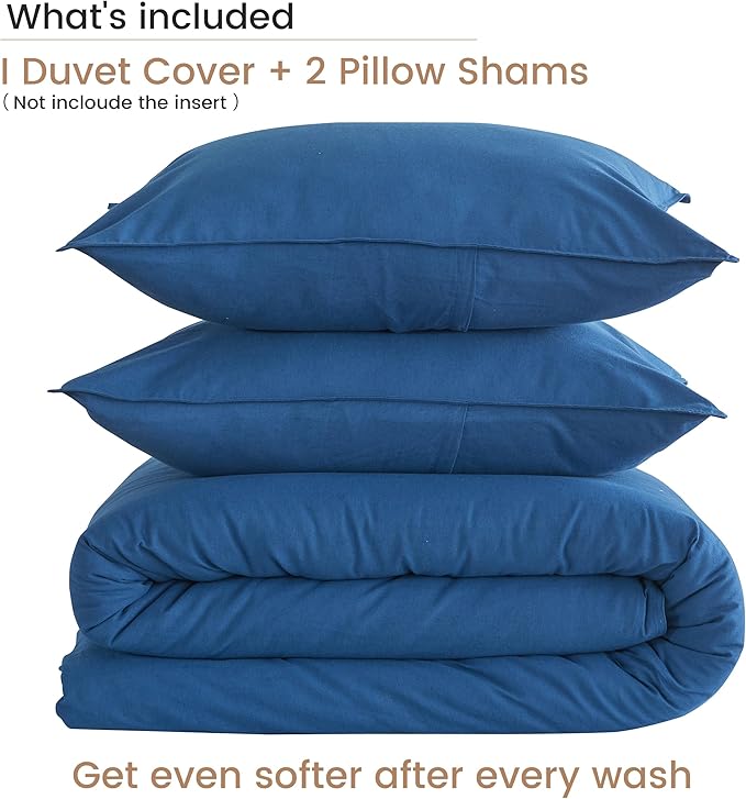 BISELINA French Linen Duvet Cover Set 3pcs with Hidden Zipper Closure Natural Flax Cotton Blend Solid Color Soft Breathable Luxury Farmhouse Bedding - King Size, Navy Blue