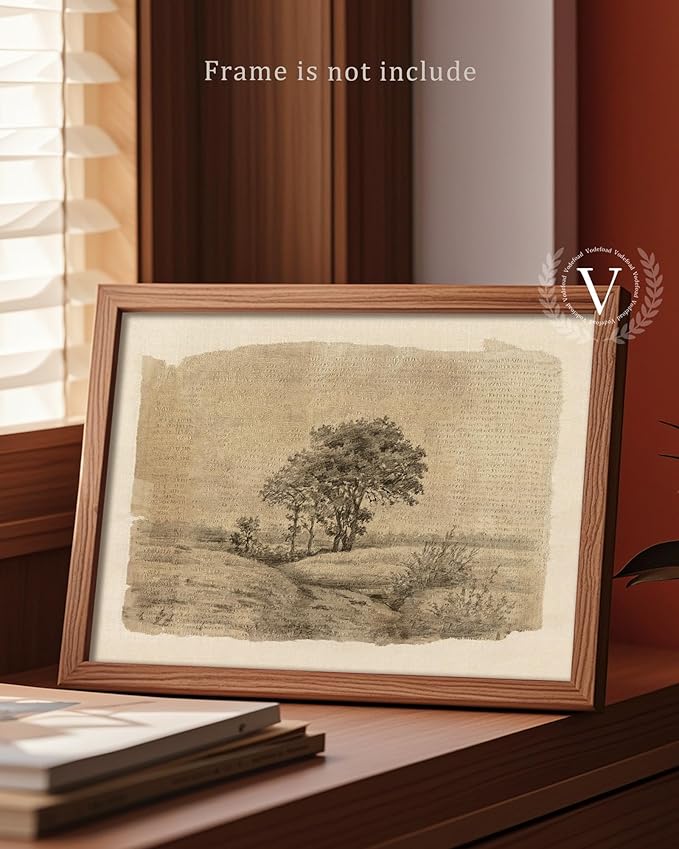 Vodefoad Neutral Wall Art Decor Vintage Tree Sketch Canvas Prints Moody Antique Landscape Art Rustic Neutral Nature Drawing Oil Painting for Gallery Nursery Bedroom Bathroom Office - 8x10Inch Unframe