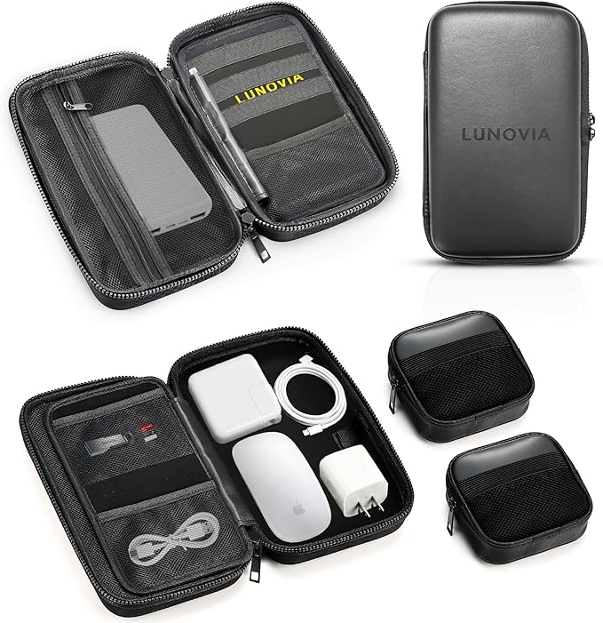 Mid-Size Tech Organizer with Removable Pouches – Hard Shell Travel Case for Cables, Chargers & Accessories | Electronics Organizer for Travel