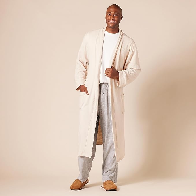 Amazon Essentials Men's Lightweight Cotton Waffle Bathrobe (Available in Big & Tall)