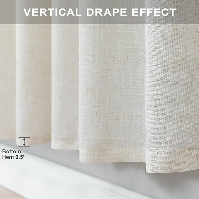 Cream Linen Curtains 38 Inch Width for Windows 2 Panel Set Back Tab Rod Pocket Light Filter Semi Sheer Long Skinny Curtains for Living Room Rustic Farmhouse Decor Off White Ivory Wide 38 x 96 Long