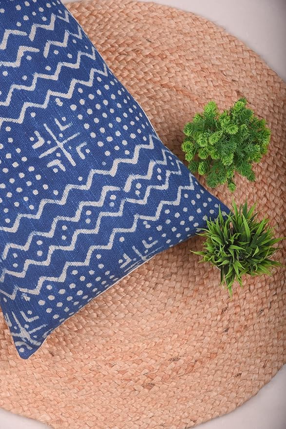 Trade Star Handwoven Throw Pillow Case 100% Cotton Body Pillow Case Indigo Long Pillow Cover for Farmhouse Spring Pillow Cover Modern Luxurious Beautiful Mudcloth (Indigo ALMA 14X36 INCHES)