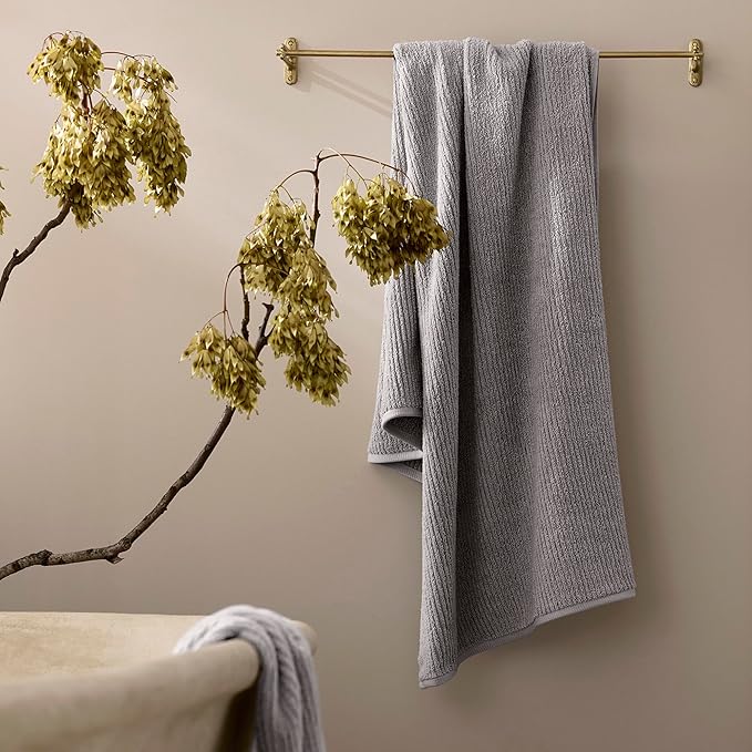 BOLL & BRANCH Turkish Ribbed Bath Towel - Stone - 100% Organic Turkish Cotton - Soft Absorbent Quick Dry Luxury Spa Bath Towel with Ribbed Texture - Durable Sustainable Comfort