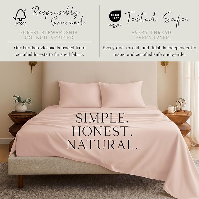 KARISSA MAE Pure Viscose from Bamboo Standard Size Pillowcase Set | 100% FSC Certified | Luxuriously Soft | Cooling | [Pink Peony]