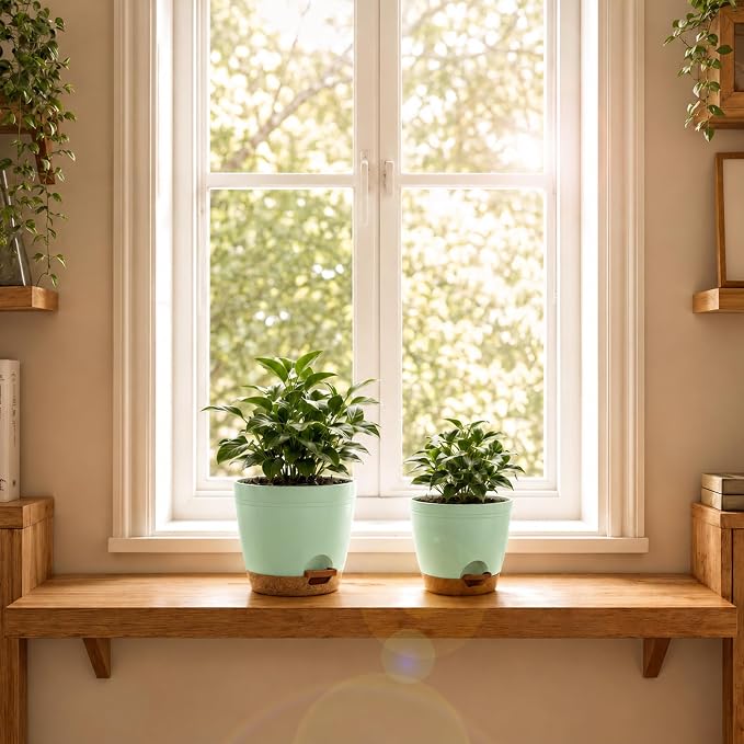 Utopia Home Self Watering Pots for Indoor Plants, Planters for Indoor Plants, Multi-Size Flowerpot, Set of 5 Plant Pots with Drainage & Reservoir, 6.8"/6.4"/5.9"/5.5"/4.9" (Olive Green)