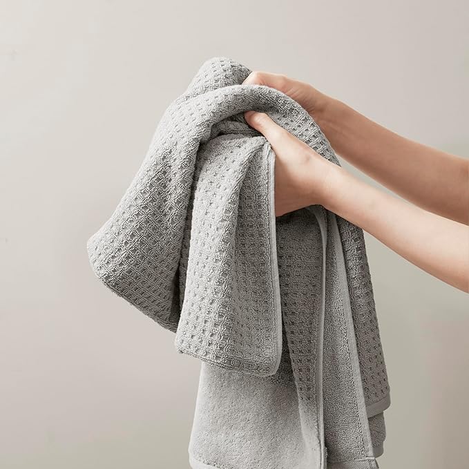 Madison Park Spa Waffle 100% Cotton Luxurious Towel Set, Premium Texture Waffle Weave, Highly Absorbent, Quick Dry, Hotel & Spa Quality Wash Clothes for Bathroom, Assorted Sizes, Grey 6 Piece