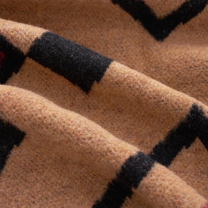 PuTian Merino Wool Blanket - Large Warm Soft Washable Wool Throw for Bed Couch Camping Outdoor Travel Emergency, Camel Check