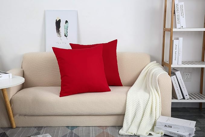 TangDepot 100% Cotton Solid Throw Pillow Cover 18x18 Christmas Red | 100% cotton, same-color zip, machine wash & air dry. For living room, bedroom, office, car. 42 colors, 227 sizes. Cover only.