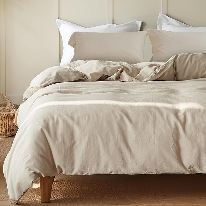 FALUCA French Linen Blend Duvet Cover Set 3Pcs King (104"x92") - Soft, Breathable, Cooling Farmhouse Bedding for Hot Sleeper (King, Linen)