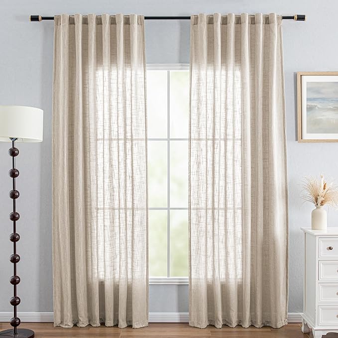 MYSKY HOME Oatmeal Curtains for Living Room 1 Panel, Semi Sheer Curtains & Drapes Light Filtering Farmhouse Country Boho Style Back Tab Draperies for Sliding Glass Door (Customsize, Light Oatmeal)