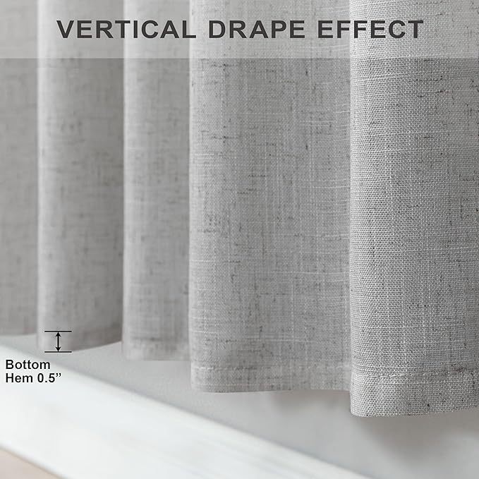 Grey Curtains 38 Inch Width for Kitchen Windows 2 Panels Back Tab Rod Pocket Linen Sheer Cafe Tier Light Filtering Short Curtains for Bedroom Laundry Room Closet Door Decor Wide 38x45 Long Light Gray