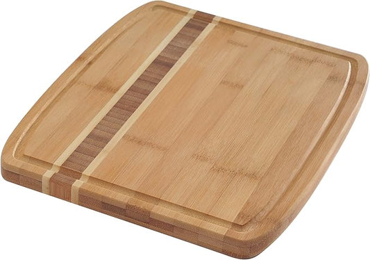 Norpro 12x10-Inch Bamboo Cutting Board with Juice Catching Groove, Brown (7637)