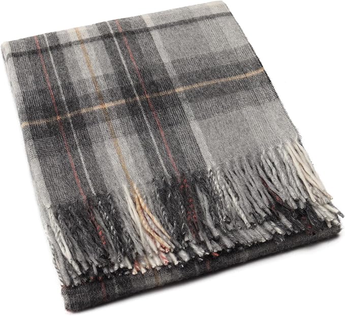 Superfine Alpaca Wool Throw Blanket - Lightweight Alpaca Merino Wool Throw Blankets | Soft Peruvian Alpaca Blanket Wool Blanket Scottish Design 72" x 60" (Gray/Soft Gray/Ivory)