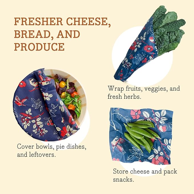 Bee's Wrap Beeswax Wraps for Food - Cut to Size 14x52" Beeswax Wrap Roll - Plastic Free Made in USA Reusable Natural Food Wrap - Botanical