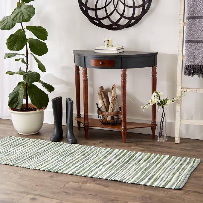 DII Chindi Home Collection Cotton Handwoven Slim Stripe Area Rag Rug, Runner, 2' 3" x6', Jadeite