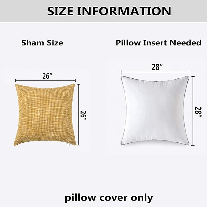 Kevin Textile Decorative Linen Pillowcases for Couch/Sofa/Bed/Car, Honey Yellow Striped Star Both Sides, 26x26-inch (66x66cm), 2 Pieces,Honey Yellow