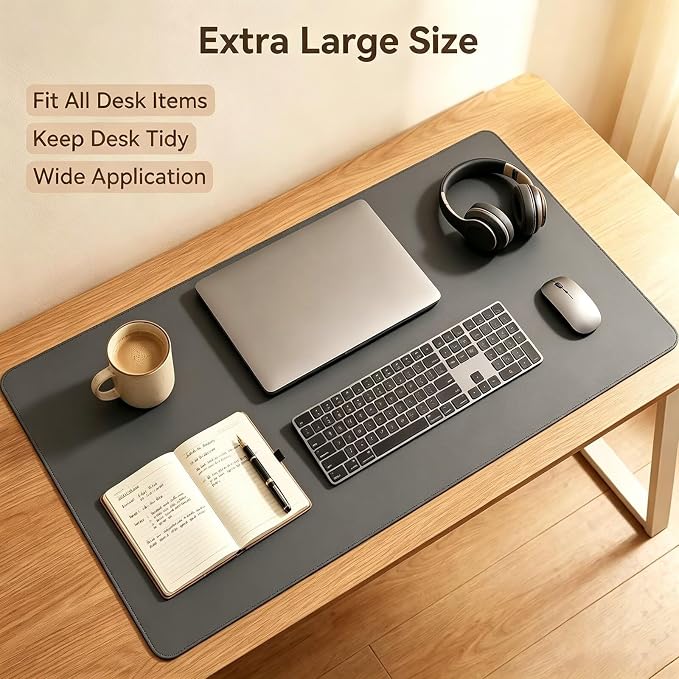 Leather Desk Mat, Large Mouse Pad Scratch and Water Resistant, Easy to Clean, Desk Pad for Office and Home, 25.5” x 49” - Dark Gray