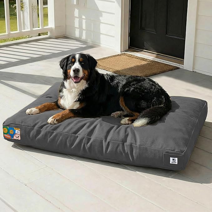 Sytopia 47 Inch Canvas Outdoor Dog Bed for XXL Dogs, Durable Dog Bed with Waterproof Machine Washable Removable Cover, Indoor Patio Pet Pad for Crate, Dark Grey