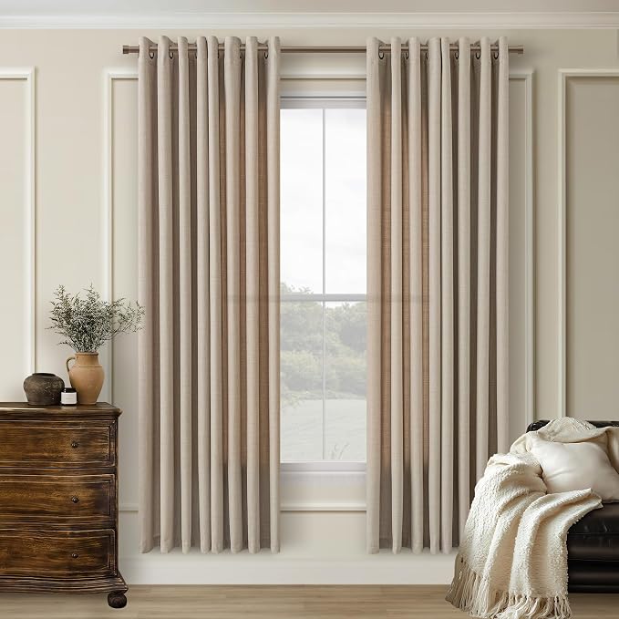 Taupe Linen Curtains 72 Inches Long 2 Panels Grommet Privacy Added Thick Flax Not See Through with Light Filtering Retro Window Drapes Burlap Neutral Curtains for Bedroom Living Room Burlywood Birch