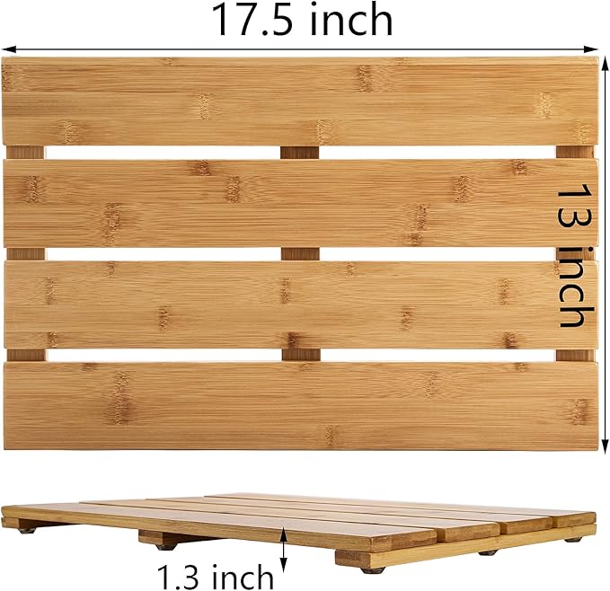 Yarlung Bamboo Bath Mat Wooden Shower Mat, 17.5 x 13 Inches Bathroom Non-Slip Bathtub Mat Waterproof Floor Mat Doormat for Spa Relaxation, Indoor or Outdoor