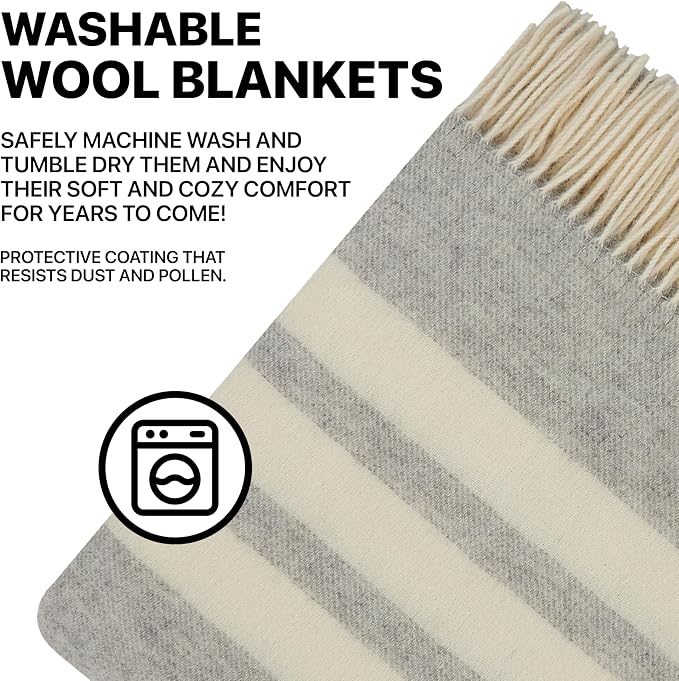 | Wool Blanket/Throw | 100% New Zealand Wool | Perfect for Home and Outdoors | Virgin Wool Blanket with Fringes 55"x79" (140 x 200 cm)
