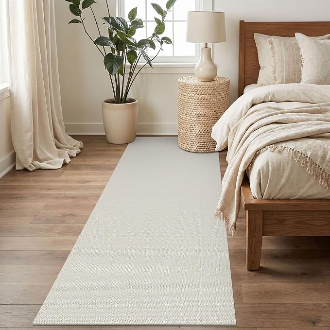 EARTHALL Washable Runner Rug 3x8 Ft Non Slip Runners for Hallways Wide Cotton Rubber Backed Kitchen Runner Braided Indoor Floor Carpet for Entryway, Hallway, Kitchen, Bedroom, Cream/Grayish