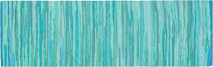 Cotton Hand Woven Chindi Runner Rug 2x6 Feet - Teal, Durable Rectangular Large Door Way Rag Rugs Ideal for Hallways, Kitchen, Bedroom, Nursery Room | Green Soft Reversible Floor Mat for Kids Space