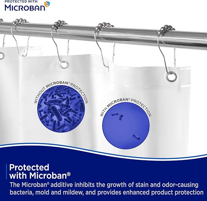 Kenney - Microban PEVA Shower Curtain Liner, Waterproof Medium-Weight 4.8 Gauge Design with Rust-Resistant Metal Grommets and Weighted Magnetic Hem, 70" x 72", White