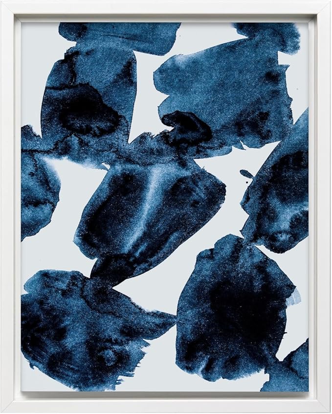 Monem Art Blue Abstract Watercolor Texture Print - Minimalist Modern Art Poster - Wall Decor for Living Room, Bedroom or Office - 16x20 White Framed CANVAS Wall Art by Mareike Bohmer