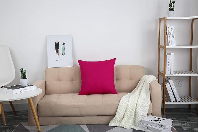 TangDepot Cotton Solid Throw Pillow Covers, 22" x 22" , Brilliant Rose, 1 Count (Pack of 1) | 100% cotton, same-color zip, machine wash & air dry. For living room, bedroom, office, car. 42 colors, 309 sizes. Cover only.