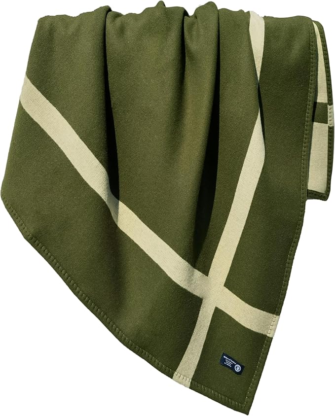 Wool Blanket & Throws 90% Wool Warm Blanket Soft Couch Blankets 75"x55" Twin Throw Blankets for Living Room, Camping, Outdoors, or Car Travel with Exquisite Box for Gift (OliveGreen)