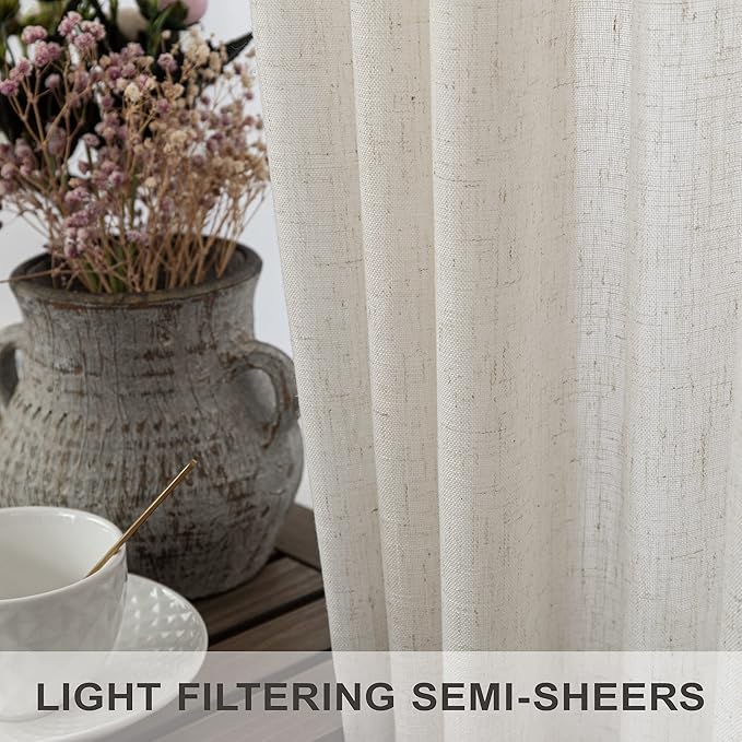 Cream Colored Curtains 144 Inches Long Sheer Linen Light Filtering Window Treatments Hidden Tab 2 Story High Living Room Drapes Wall Tall Curtains for High Ceiling Long Window 12 FT Length 52W x 144L