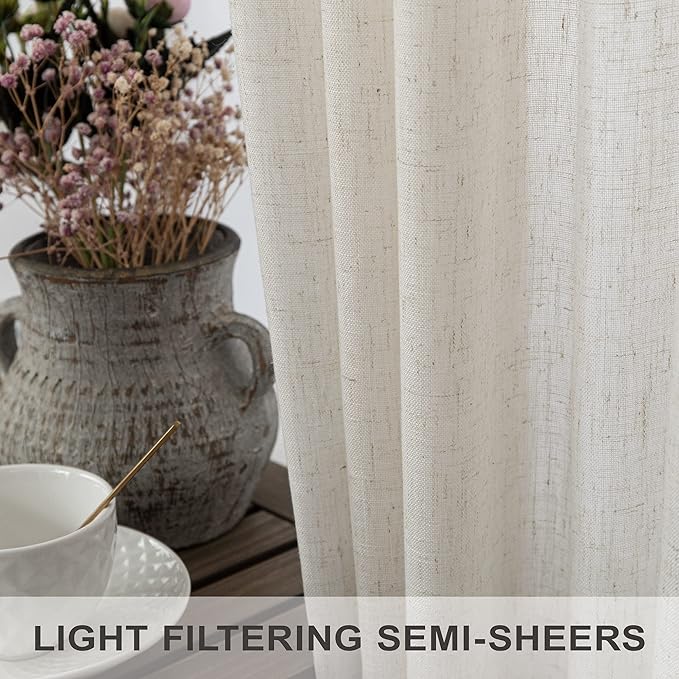 Pitalk 105 Inch Curtains 2 Panels for Living Room Back Tab Pocket Cream Linen Sheer Curtains Extra Long Custom Farm House Lightweight Semi Privacy Ivory Colored Curtains for Patio Sliding Glass Door